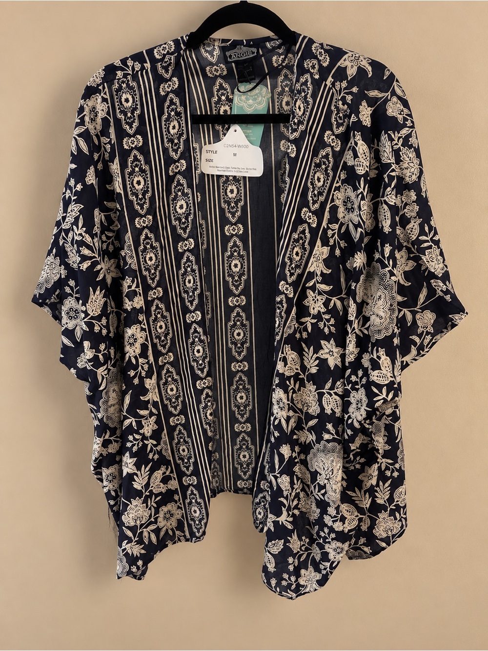 Angie Navy and Cream Floral Open-Front Kimono
